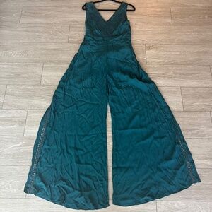 Forest green wide-leg Anthropologie jumpsuit
